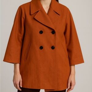 JG Hook Women Burnt Orange Wool Blend Pea Coat Double Breasted Plus 22WP 01-1960